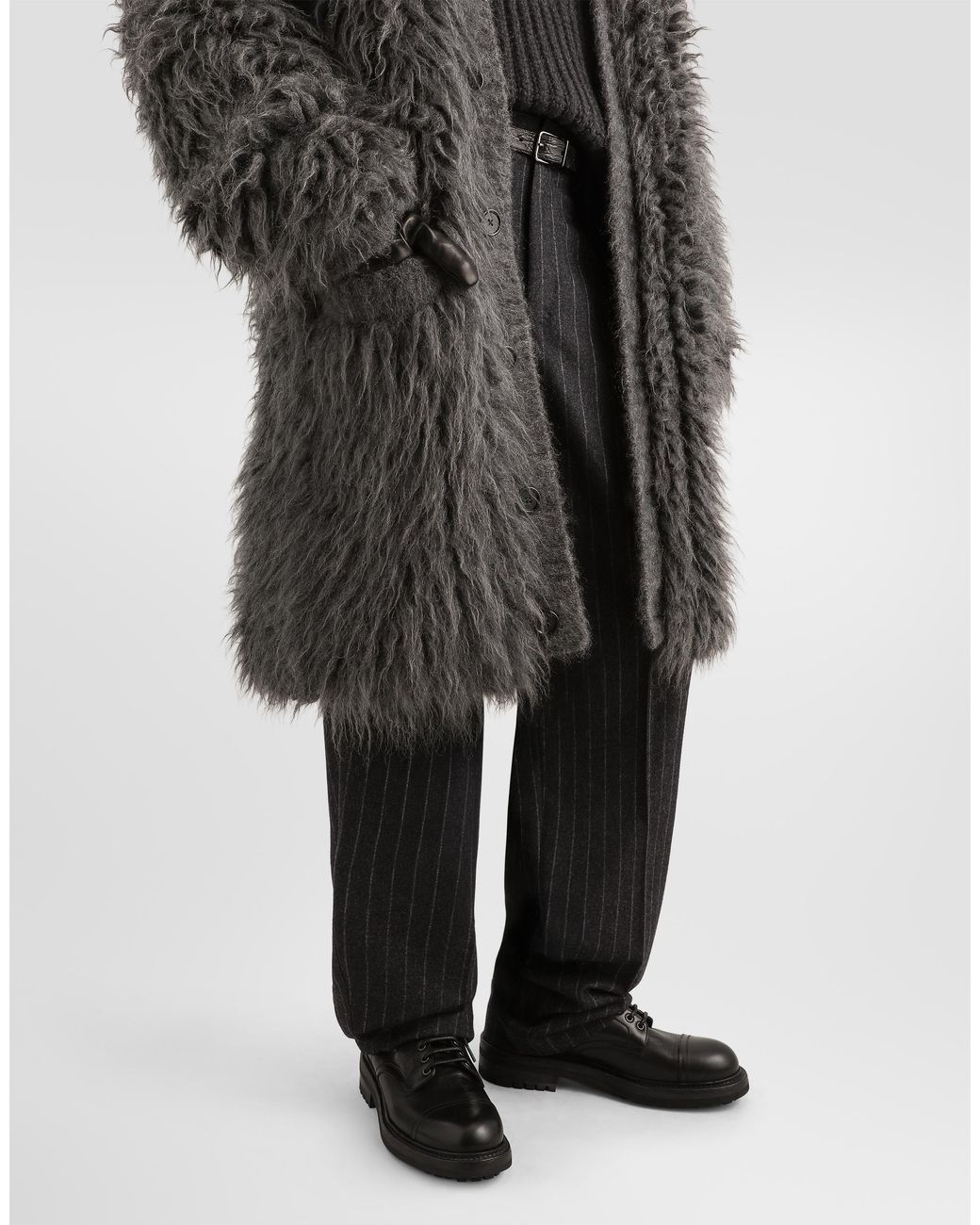 Dolce & Gabbana Gray Fur-Effect Mohair Cardigan for men