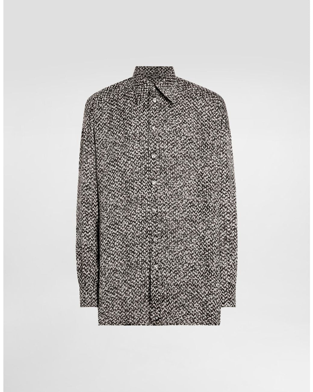 Dolce & Gabbana Gray Chiffon Shirt With Bouclé Print for men