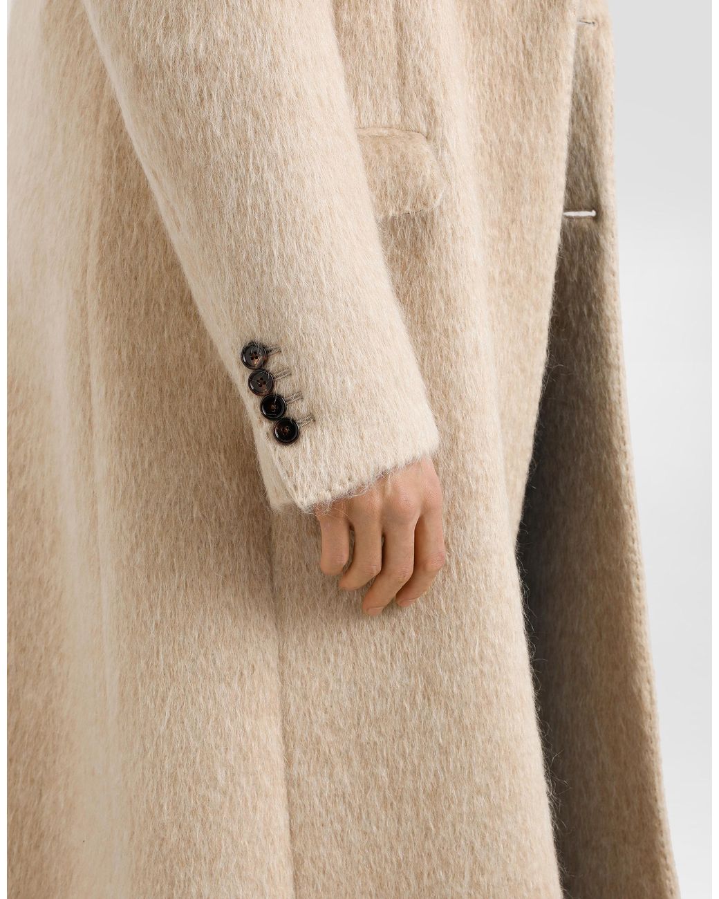 Dolce & Gabbana Natural Long-Haired Mohair Blend Double-Breasted Coat for men