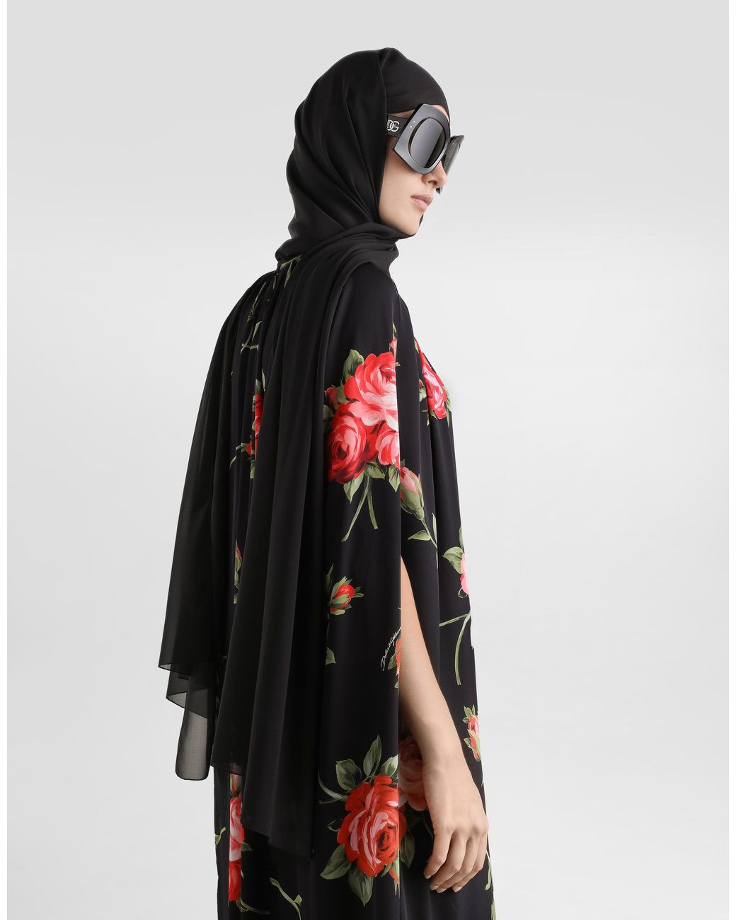 Dolce & Gabbana Black Rose Bouquet-Print Tunic Dress