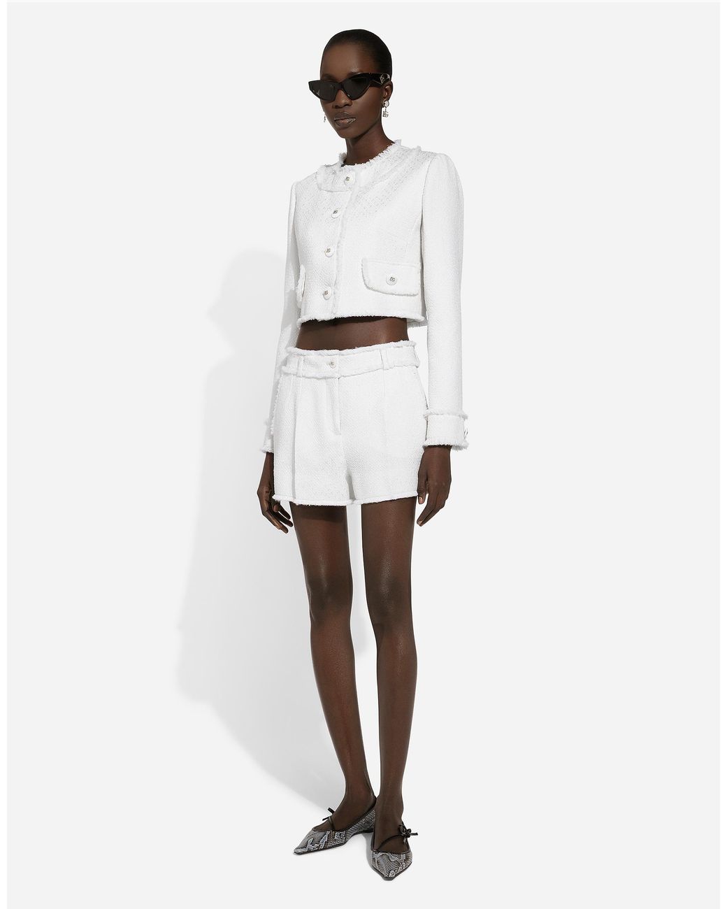 Dolce & Gabbana White Raschel Tweed Shorts