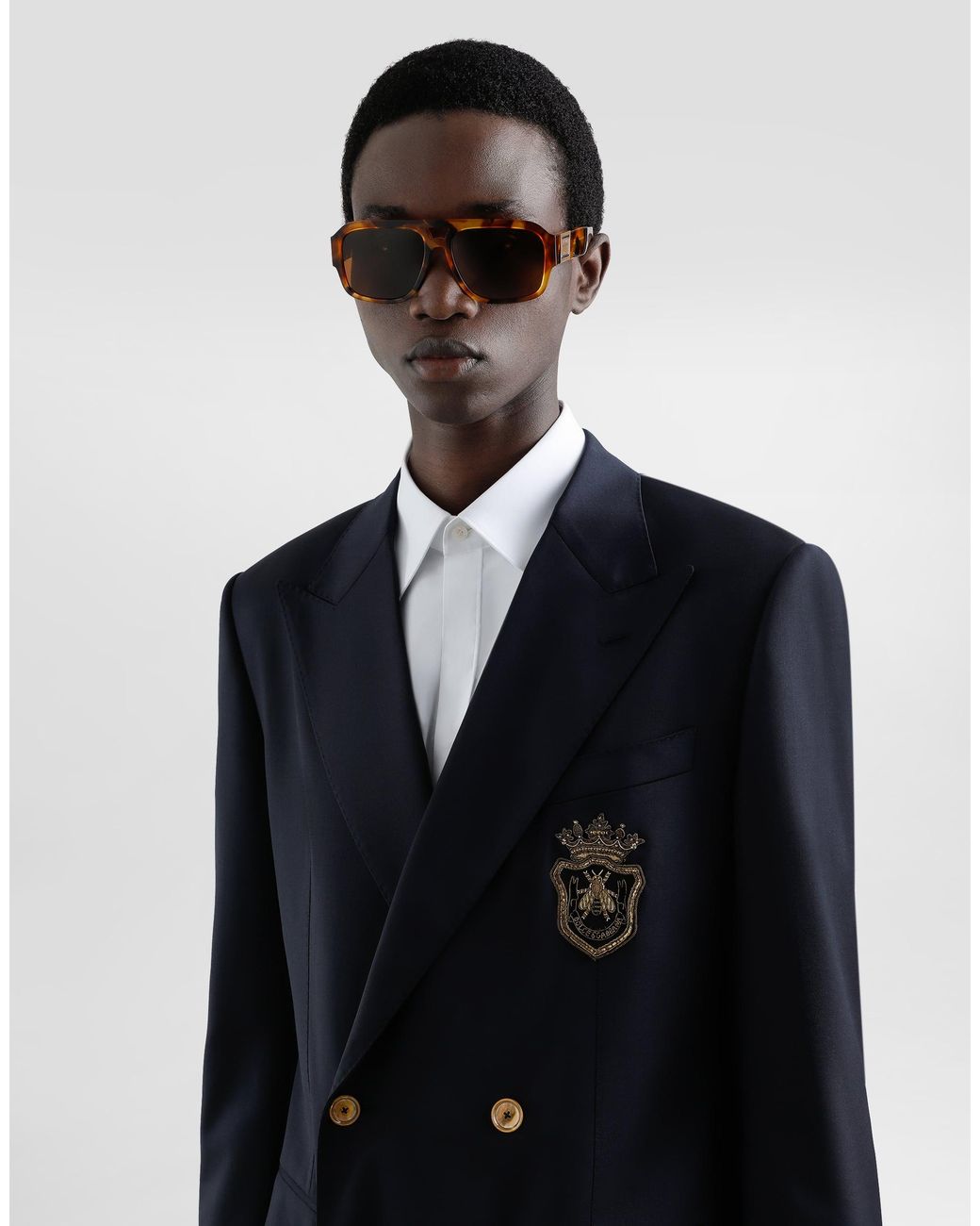 Dolce & Gabbana Blue Double-Breasted Wool Jacket With Patch for men
