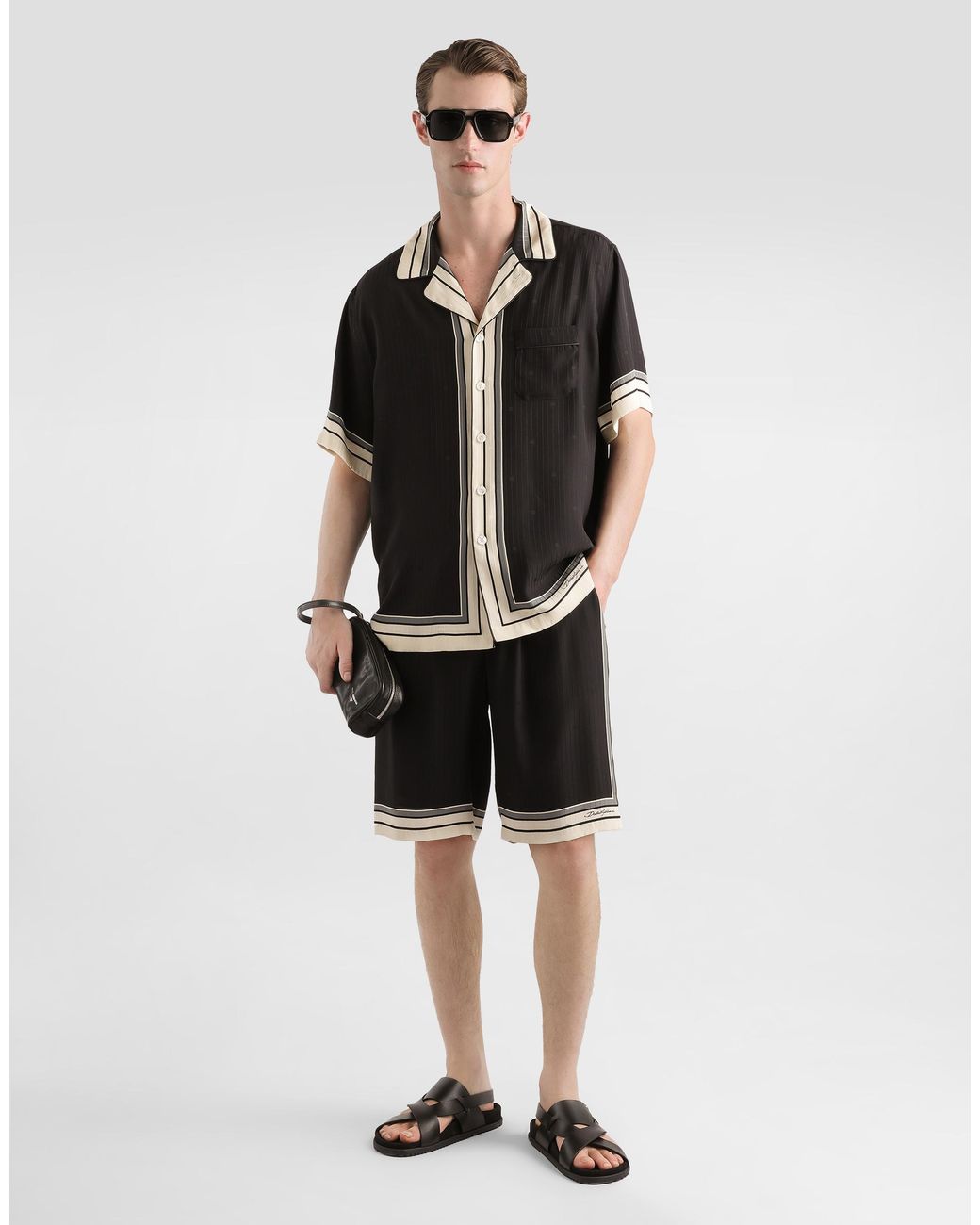 Dolce & Gabbana Black Logo And Stripe-Print Hawaii Shirt for men