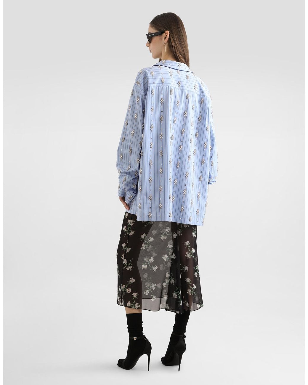 Dolce & Gabbana White Violets-Print Dress With Lace Insert