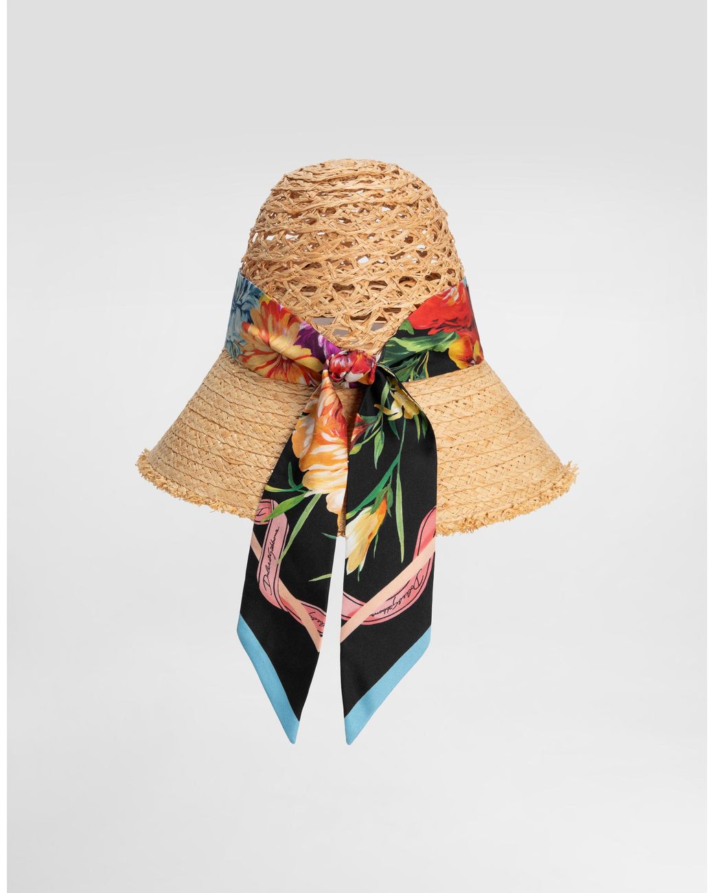 Dolce & Gabbana Pink Straw Hat With Bandeau Scarf