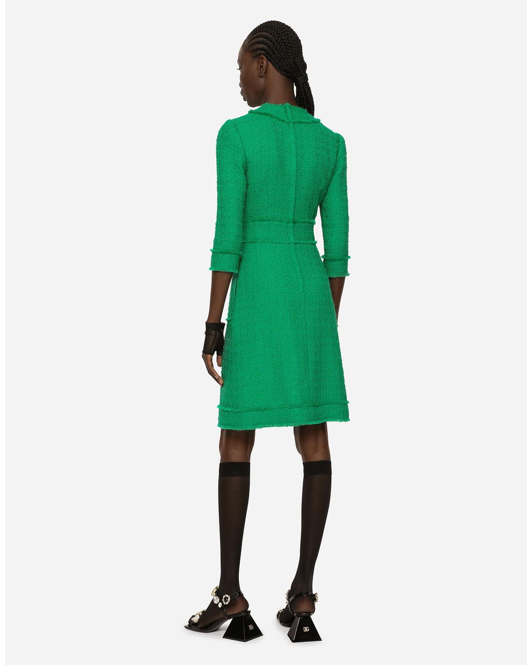 Dolce & Gabbana Girls Mini Me Green Tweed Wool Shift Dress