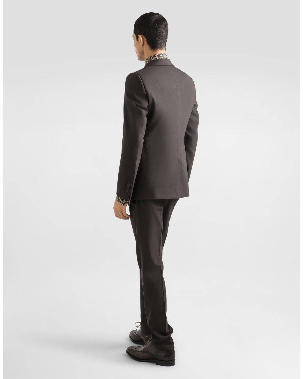 Dolce & Gabbana Brown Printed Silk Twill Martini Shirt for men
