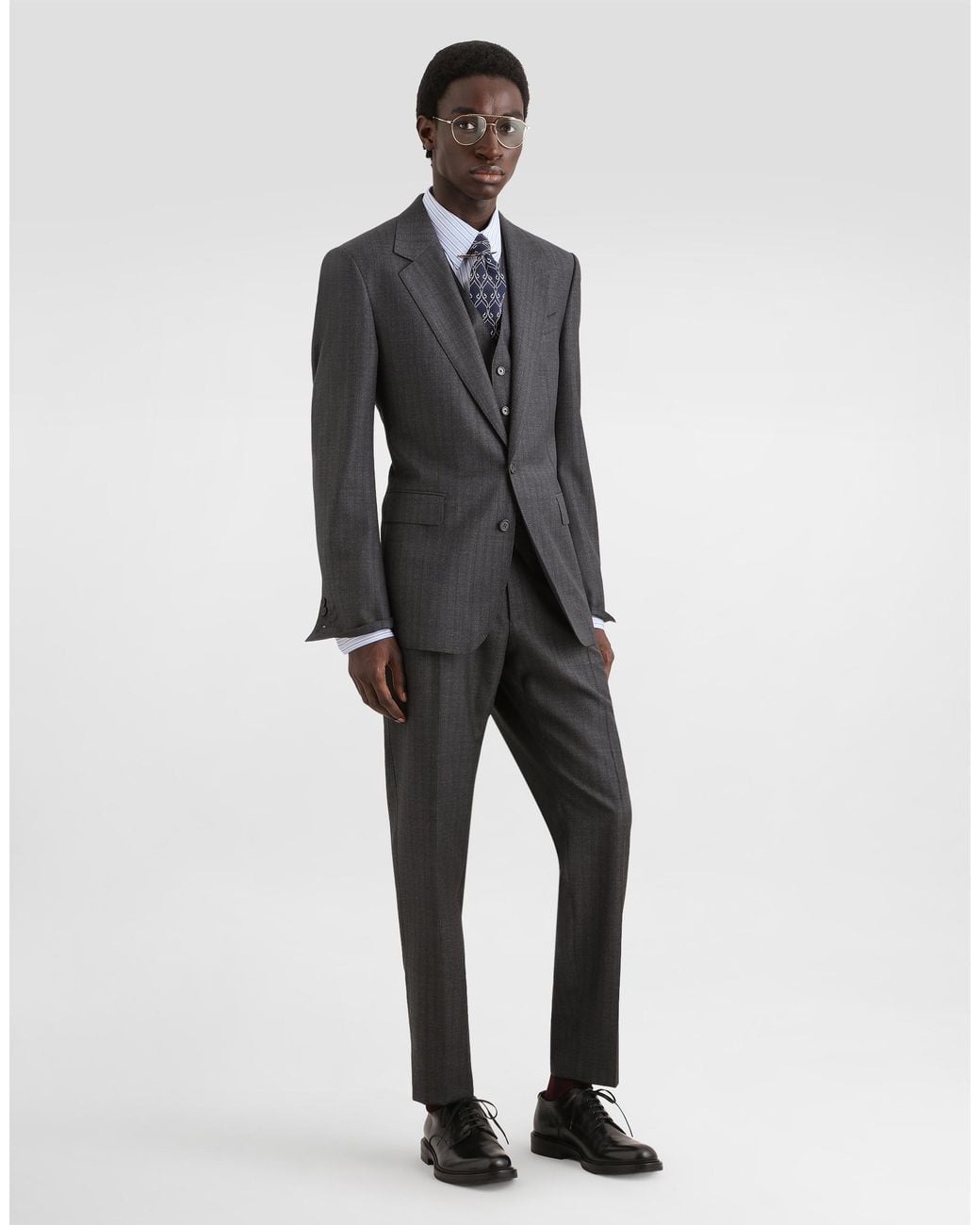 Dolce & Gabbana Gray Pinstripe Virgin Wool Trousers for men