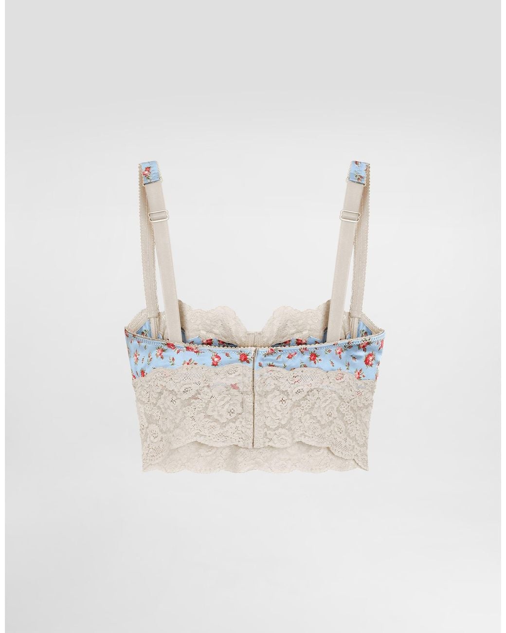 Dolce & Gabbana Blue Small Rose-Print Satin And Lace Balconette