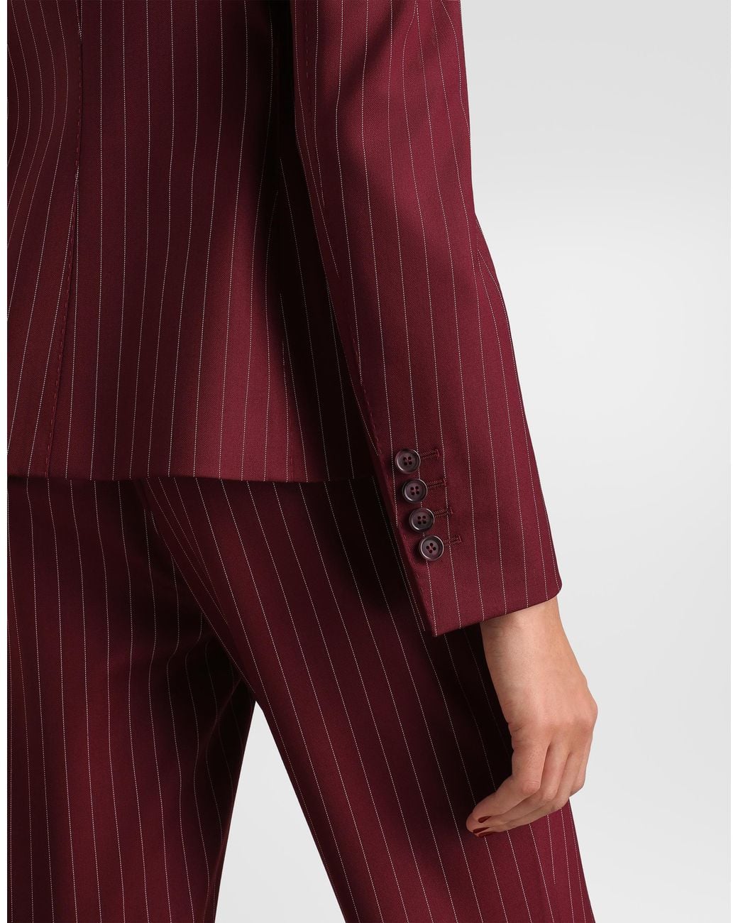 Dolce & Gabbana Red Turlington Single-Breasted Pinstripe Wool Jacket