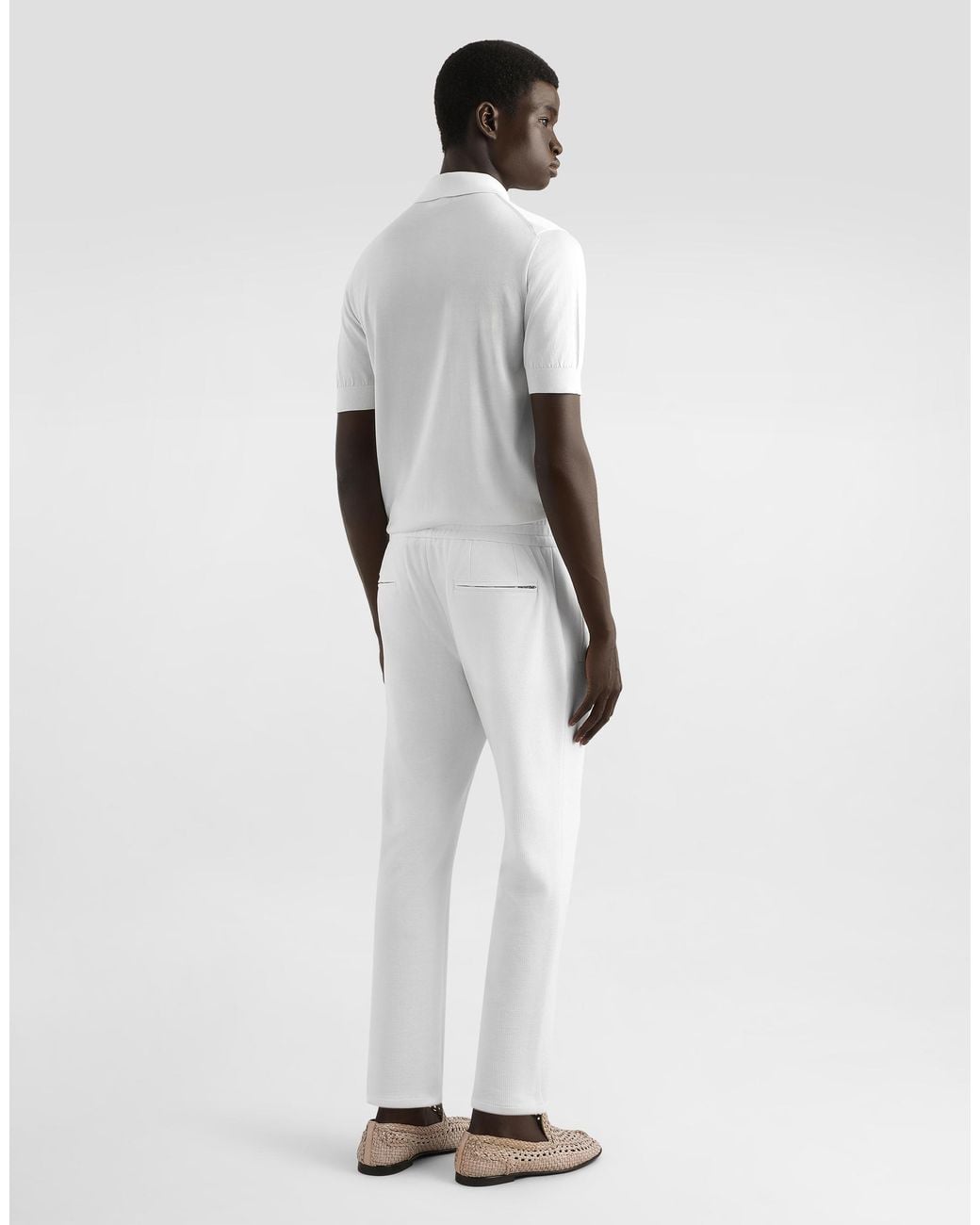 Dolce & Gabbana White Silk Polo-Shirt With Logo Embroidery for men