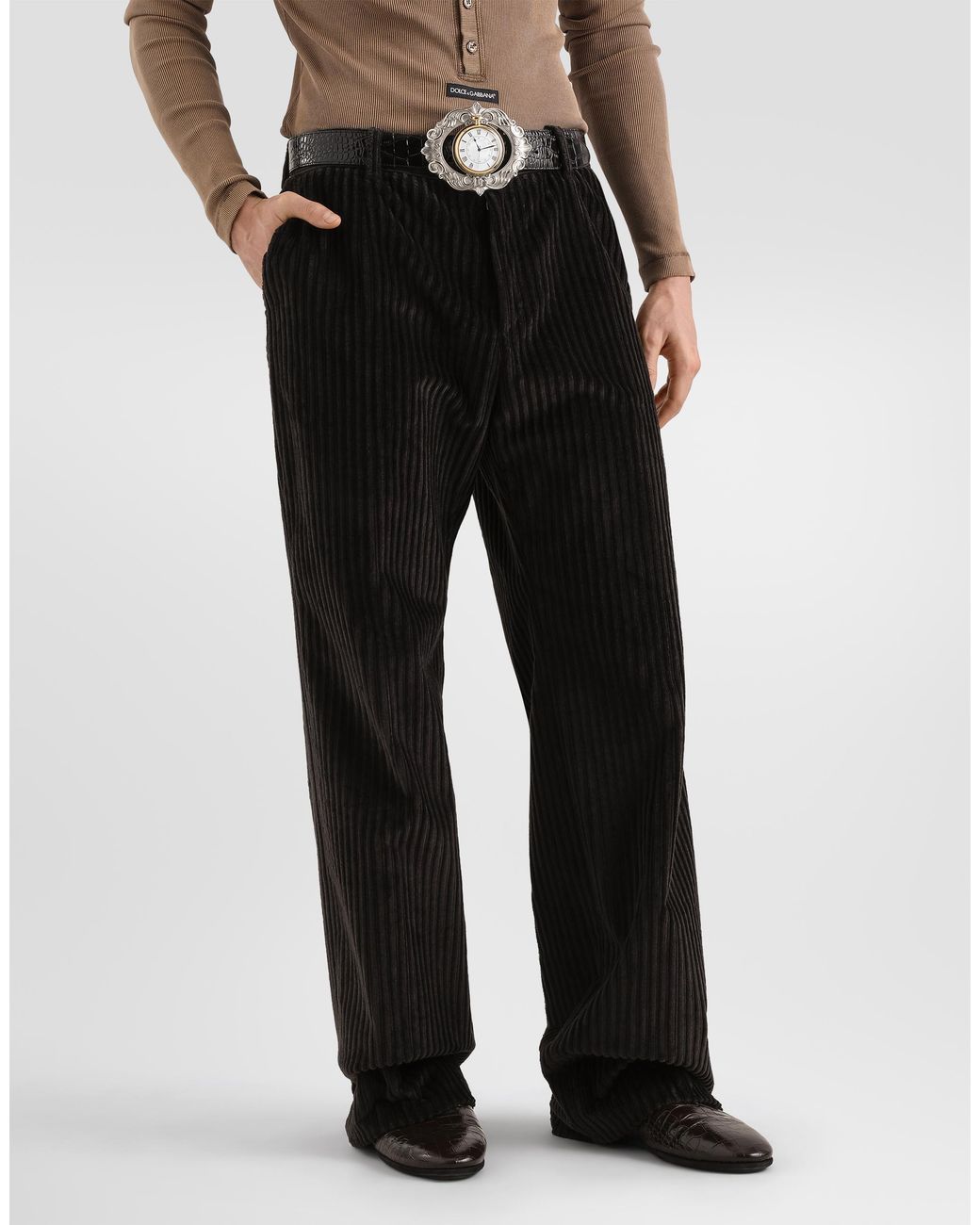 Dolce & Gabbana Black Corduroy Trousers for men