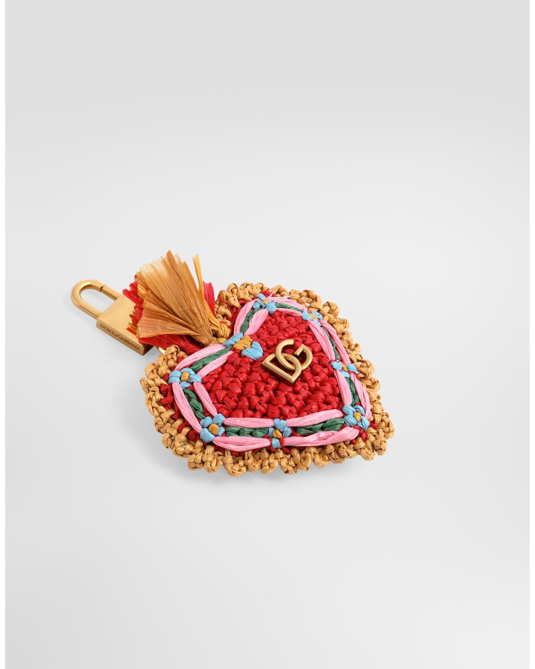 Dolce & Gabbana Red Keyring With Raffia Charm