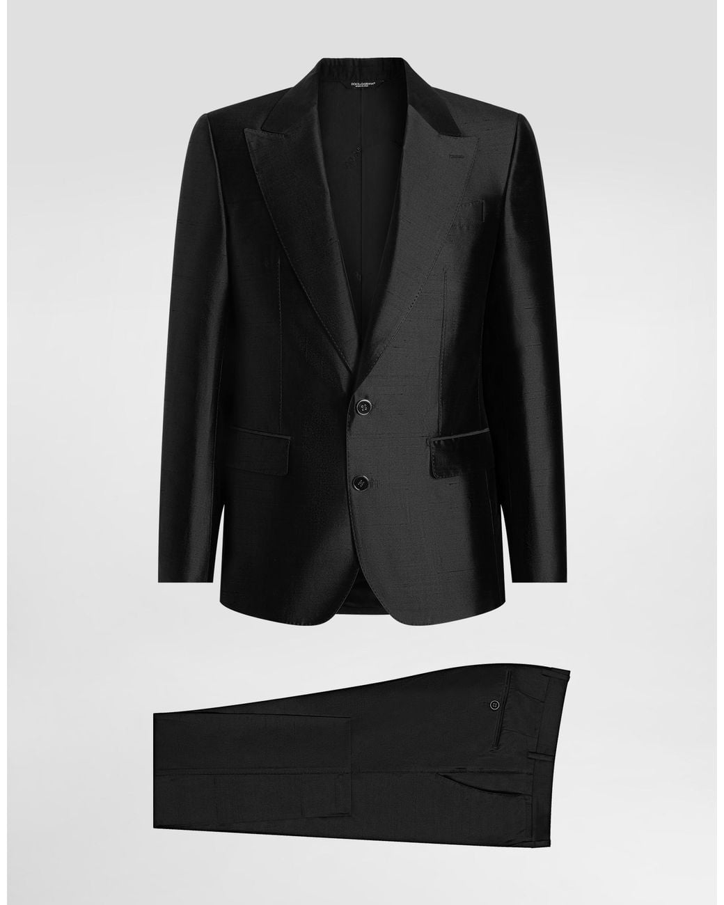 Dolce & Gabbana Black Double-Breasted Mikado Shantung Silk Suit for men