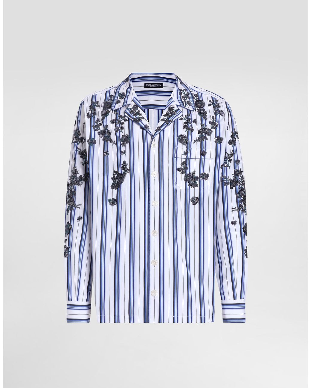 Dolce & Gabbana Blue Cotton And Silk Vanity Shirt With Embroidery for men