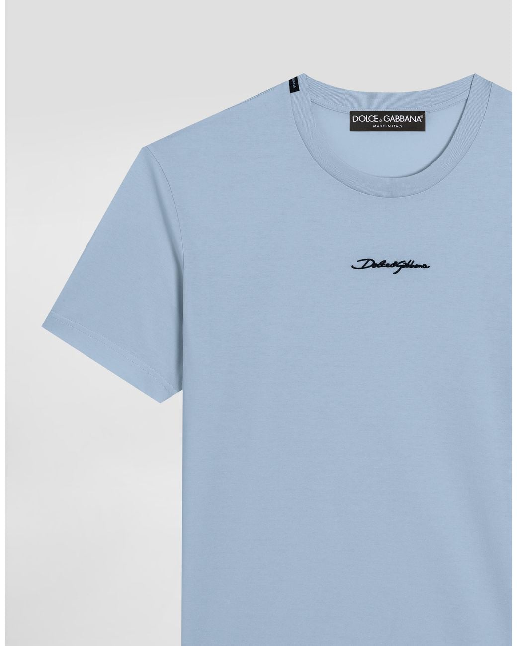 Dolce & Gabbana Blue Cotton T-Shirt With Embroidered Patch for men