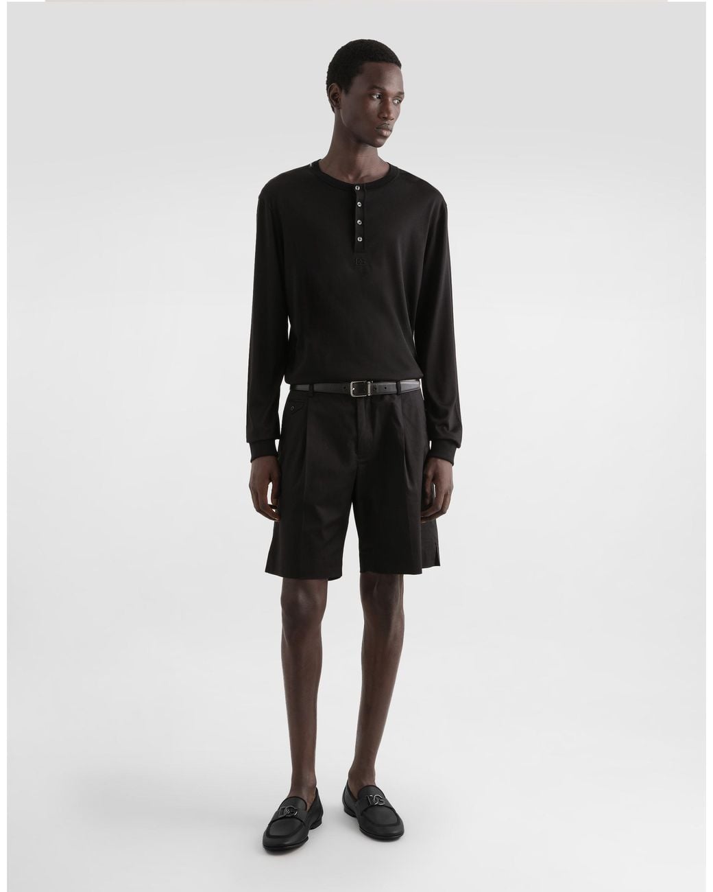 Dolce & Gabbana Black Serafino Long Sleeve Silk T-Shirt for men