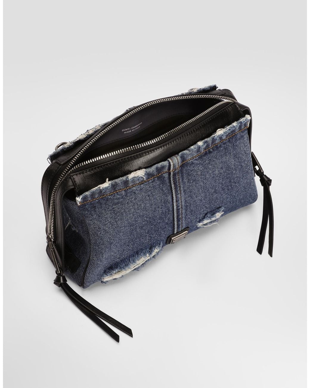 Dolce & Gabbana Blue Vittoria Denim Patchwork Shoulder Bag for men