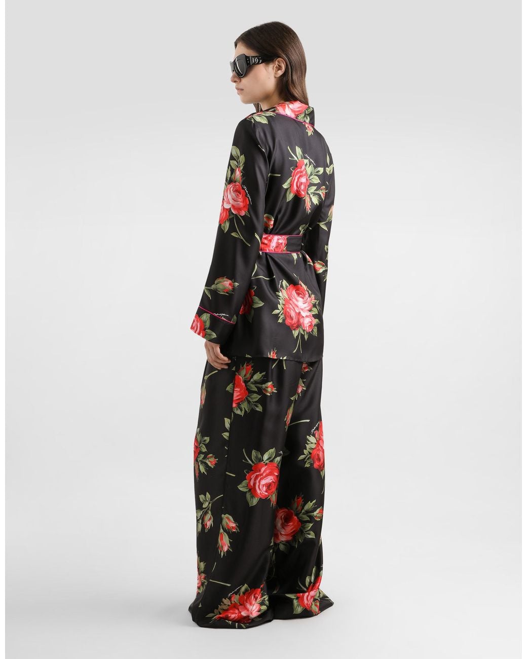 Dolce & Gabbana Black Rose Bouquet-Print Vanity Twill Shirt