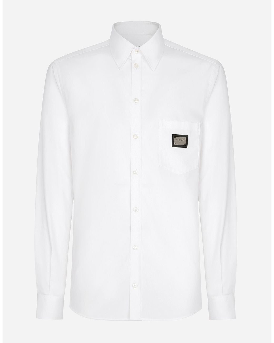 Dolce & Gabbana White Cotton Martini-Fit Shirt With Branded Tag for men