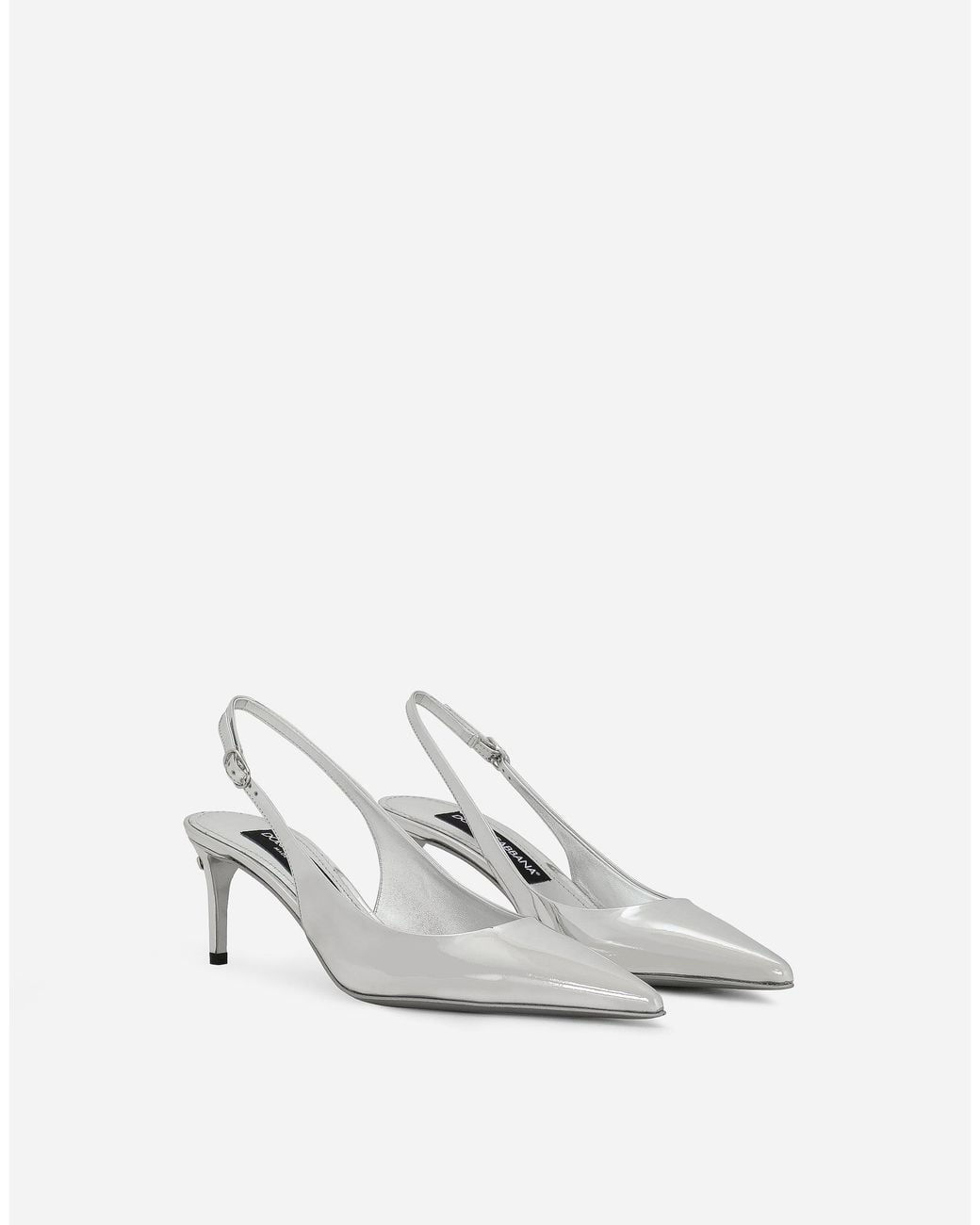 Dolce & Gabbana White Metallic Leather Slingback Pumps