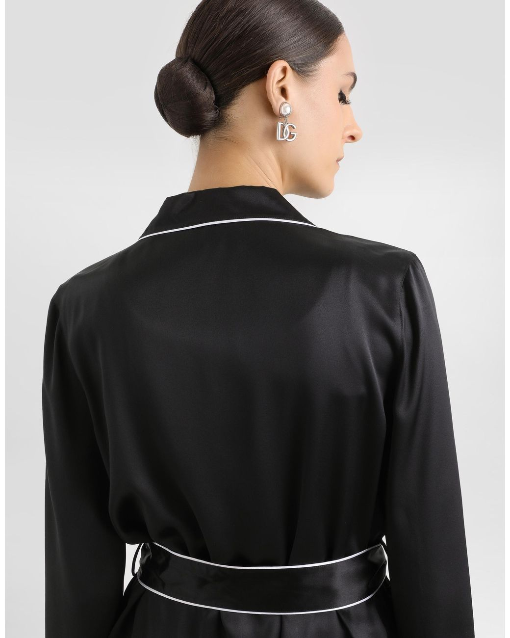 Dolce & Gabbana Black Silk Pajama Shirt With Contrasting Piping