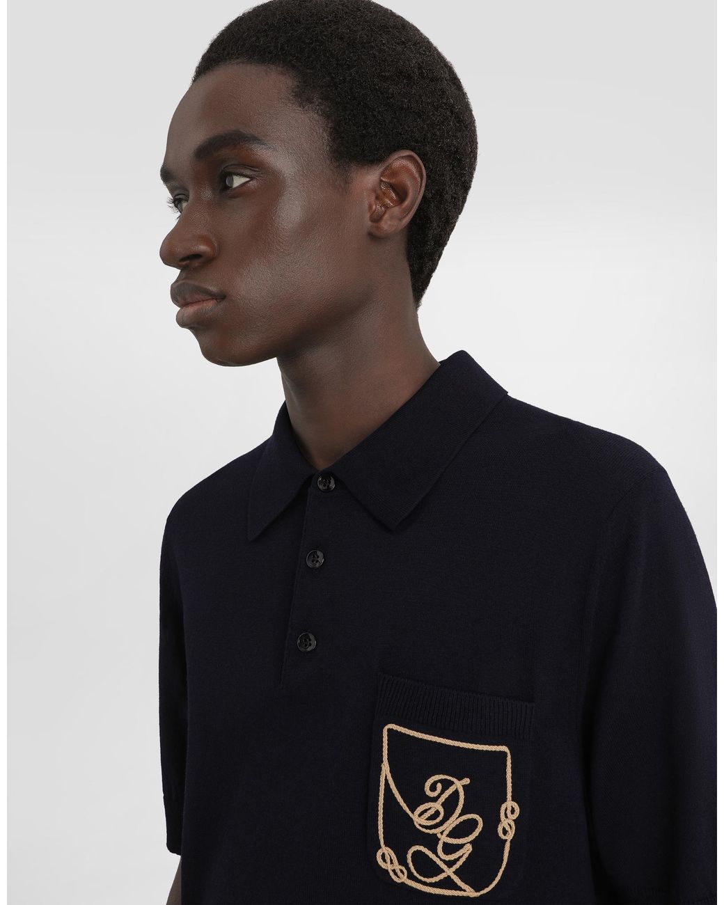 Dolce & Gabbana Black Virgin Wool Polo Shirt With Logo for men