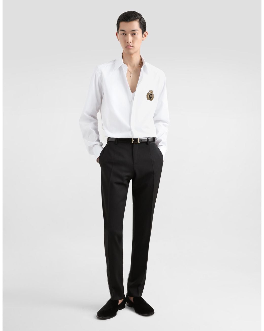 Dolce & Gabbana White Cotton Shirt With Heraldic Patch for men