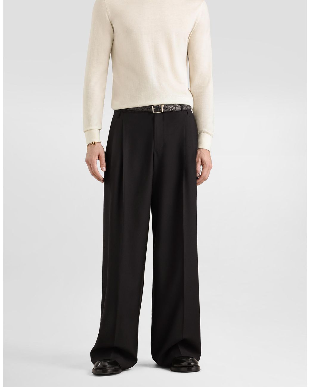 Dolce & Gabbana Black Wool Faille Trousers for men