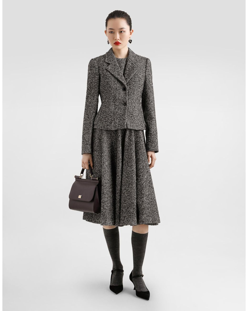 Dolce & Gabbana Gray Sleeveless Dress With Chevron Print