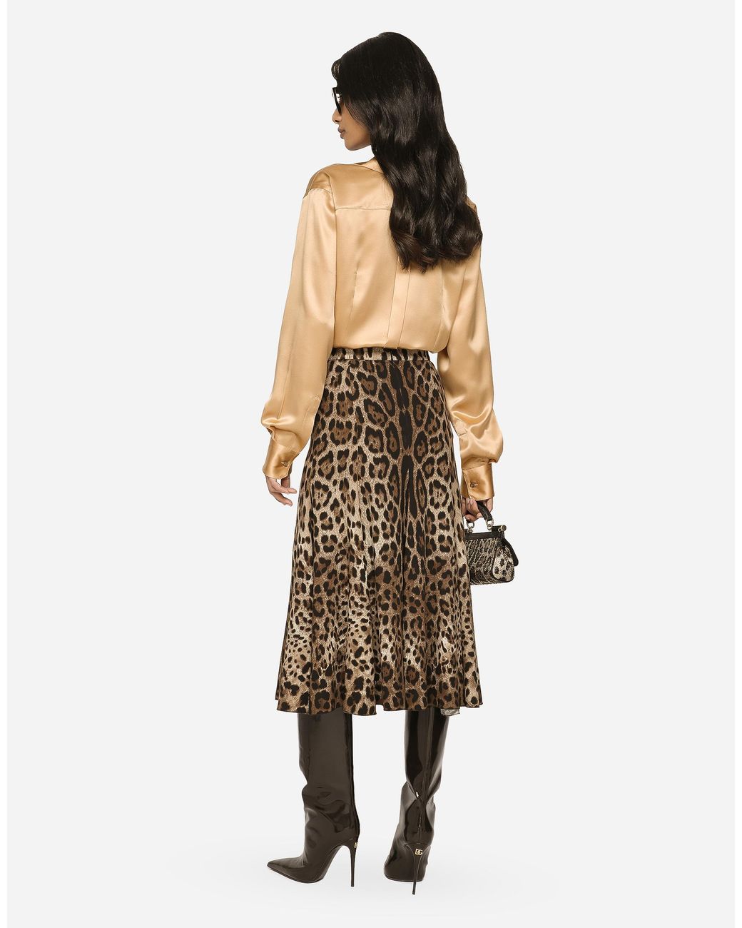 Dolce & Gabbana Brown Leopard-Print Cady Circle Skirt