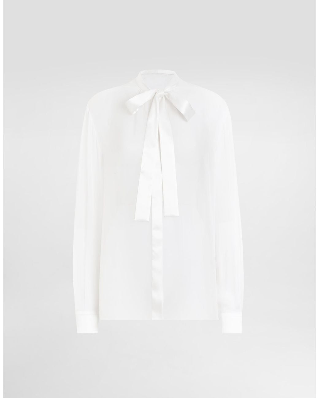 Dolce & Gabbana White Chiffon Pussy-Bow Shirt