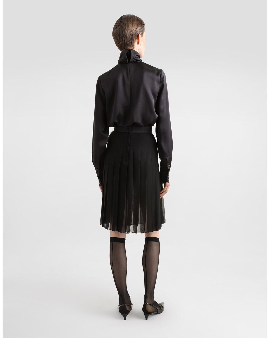 Dolce & Gabbana Black Pleated Chiffon Midi Circle Skirt