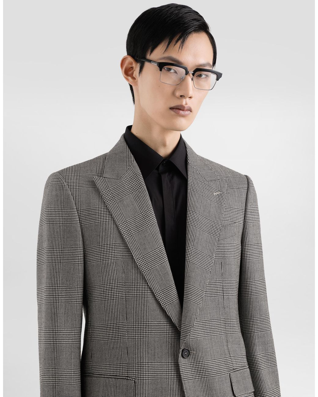 Dolce & Gabbana Gray Glen Plaid Single-Breasted Sicilia Light Jacket for men