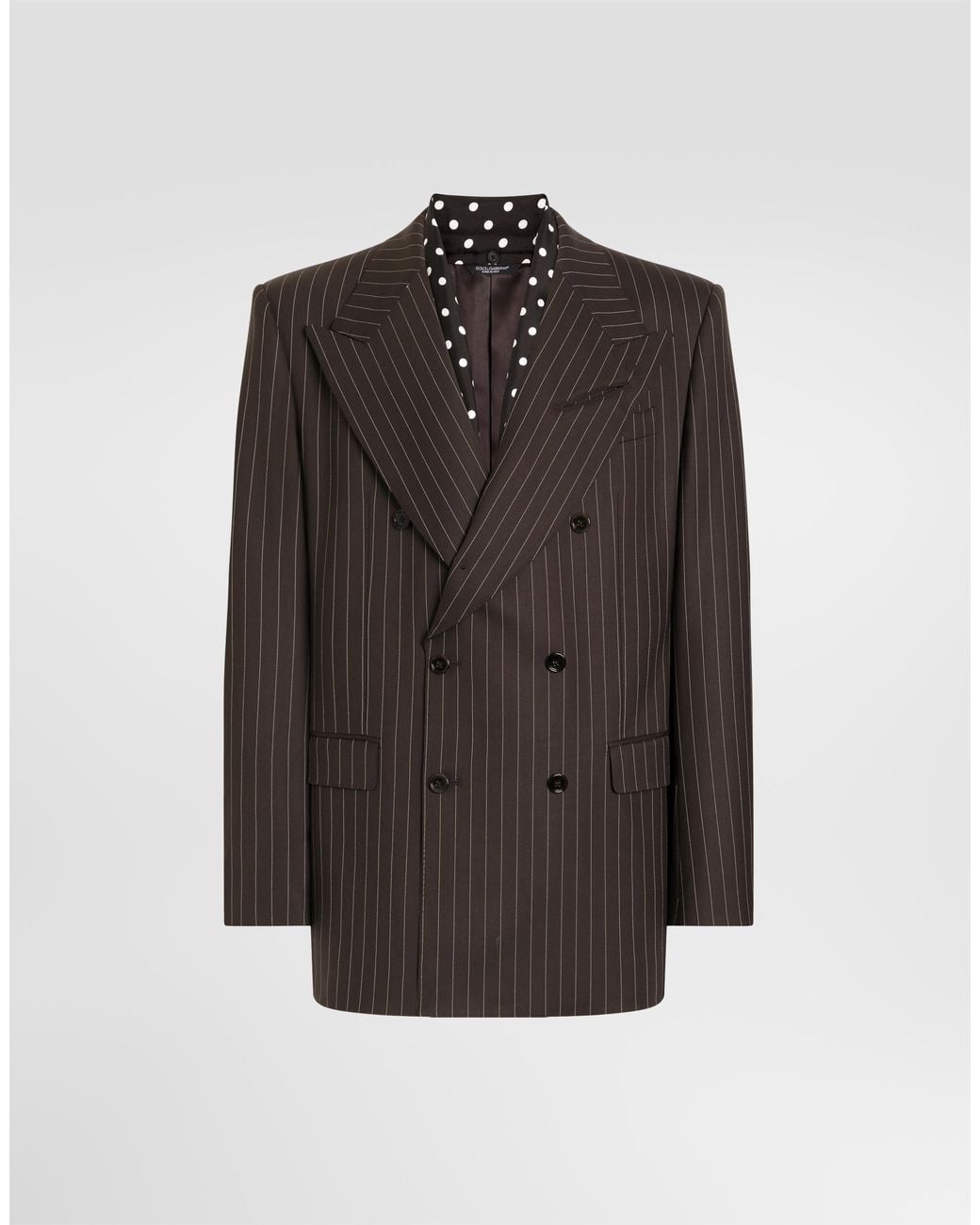 Dolce & Gabbana Brown Double-Breasted Pinstriped Wool Jacket for men