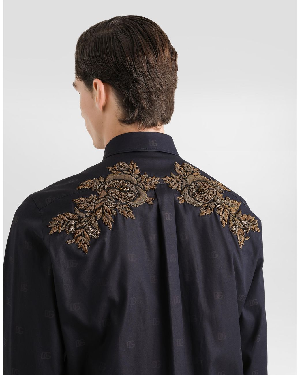 Dolce & Gabbana Blue Logo-Print Martini Poplin Shirt for men