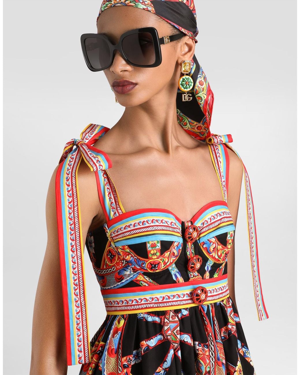 Dolce & Gabbana Red Carretto-Print Poplin Dress