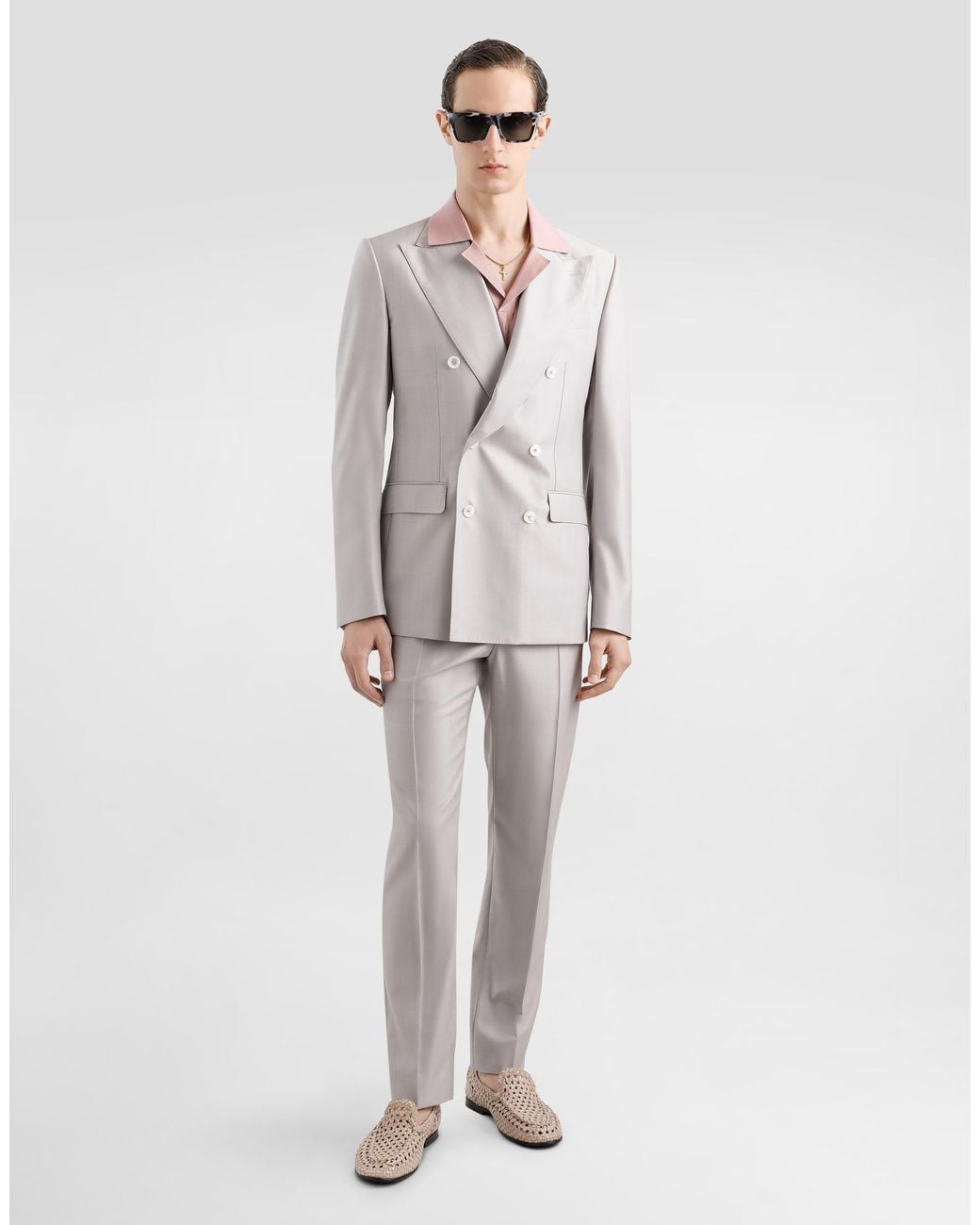 Dolce & Gabbana Gray Deconstructed Double-Breasted Wool And Silk Suit for men