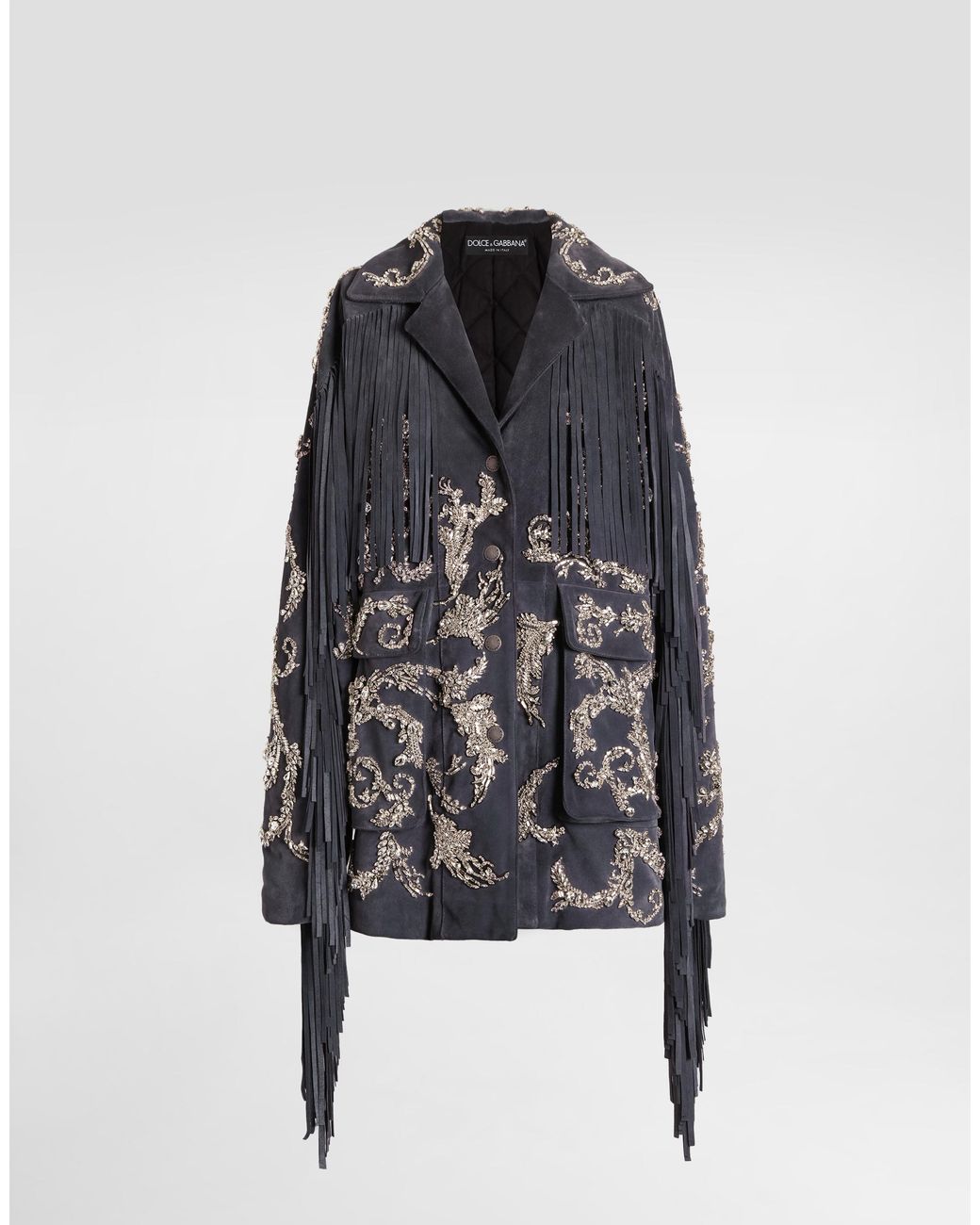 Dolce & Gabbana Black Embroidered Split Leather Jacket