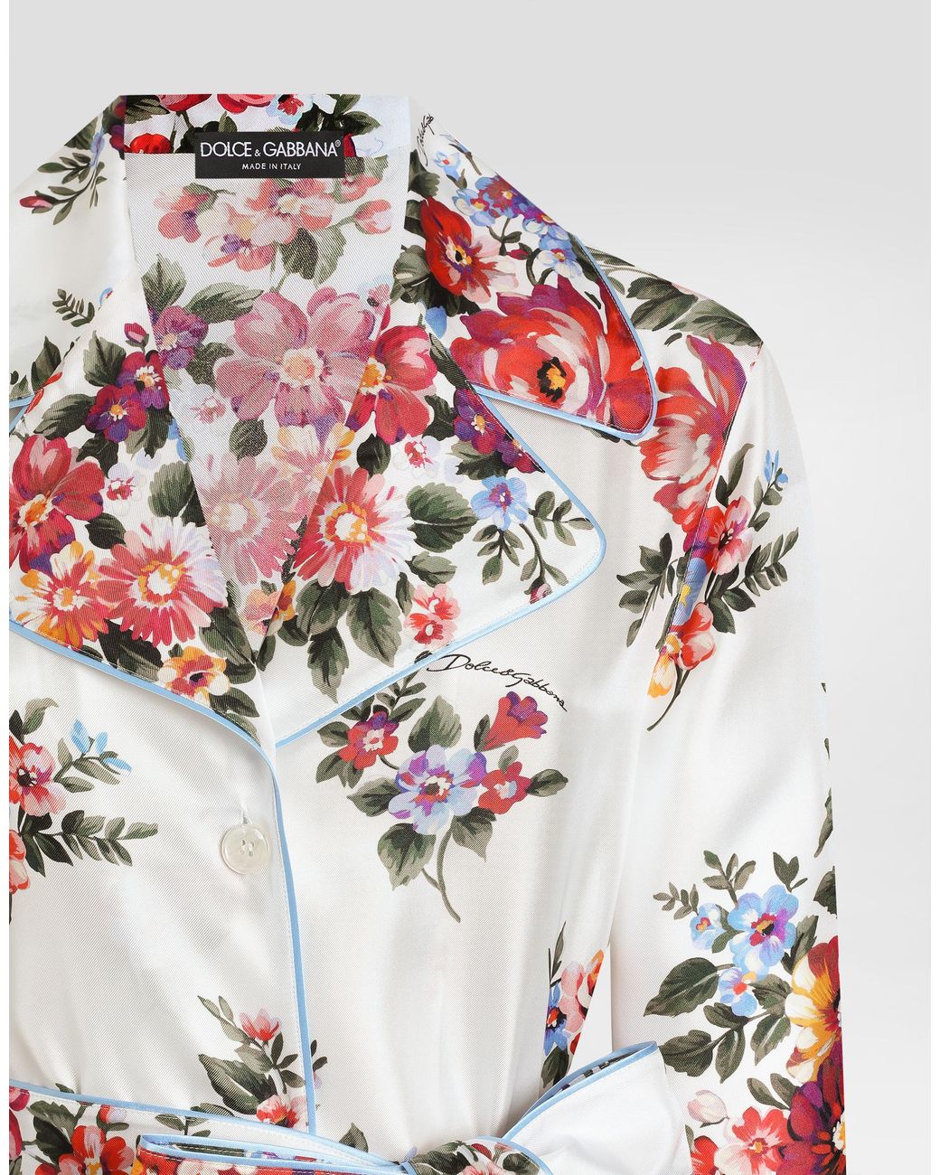 Dolce & Gabbana White Flower Bouquet-Print Twill Shirt