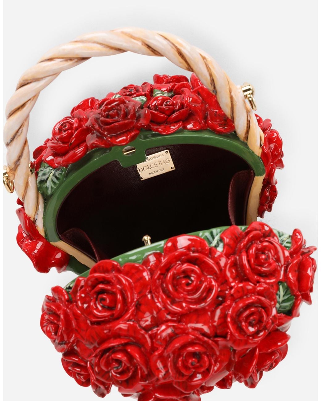 Dolce & Gabbana Beige Red Bouquet Flower Wicker Basket Dolce Box Bag