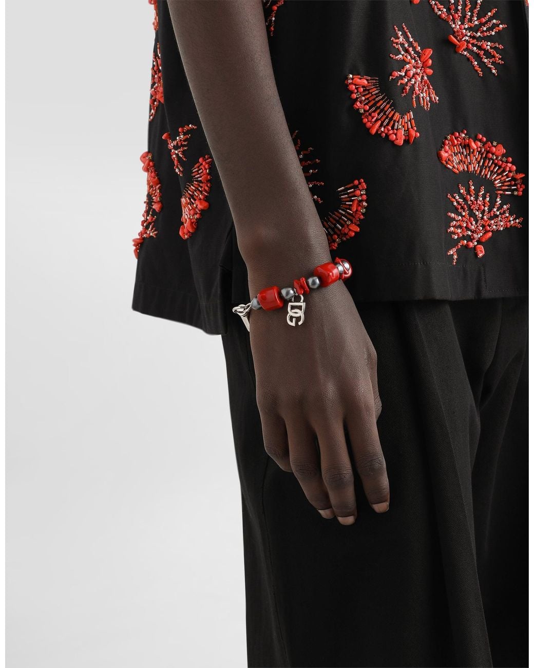 Dolce & Gabbana White Metal Bracelet With Coral Details And Logo for men