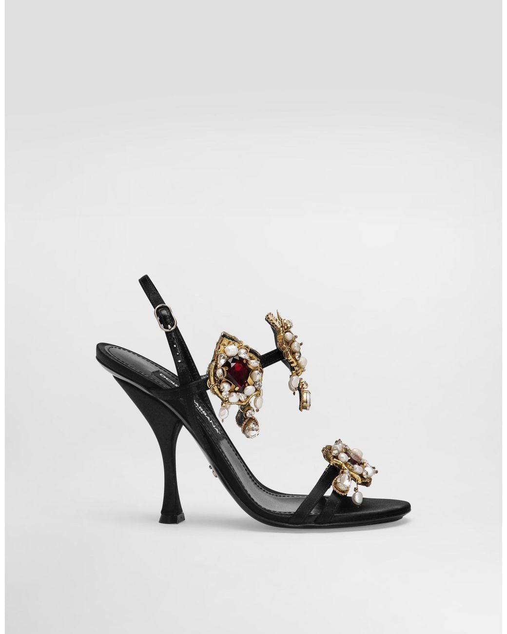 Dolce & Gabbana Black Satin Sandals With Embroidery