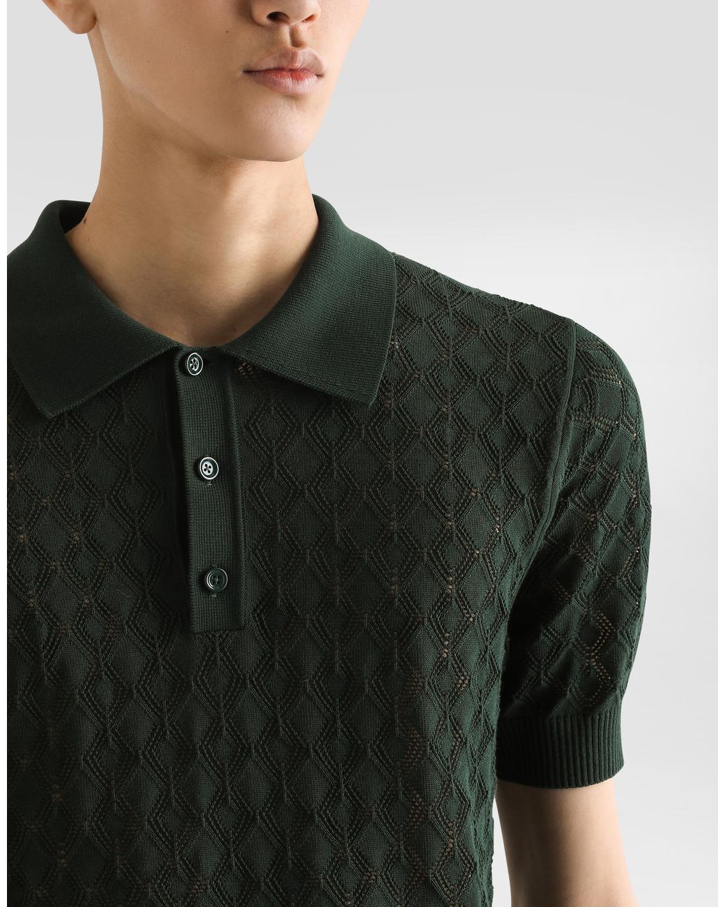 Dolce & Gabbana Black Short-Sleeved Cotton Openwork Polo-Shirt for men