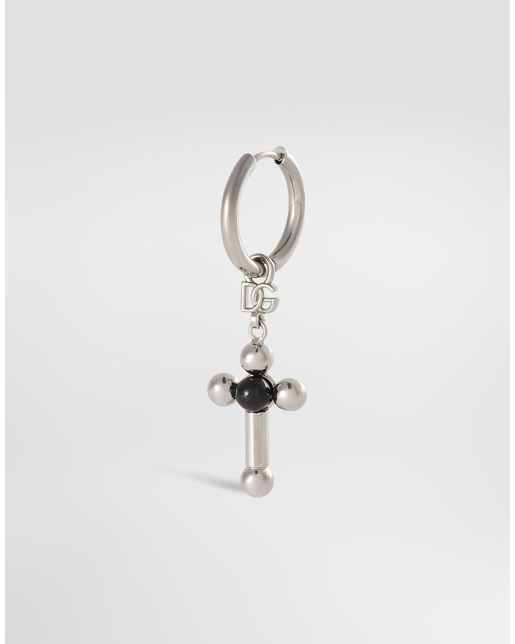 Dolce & Gabbana White Creole Single Earring With Pin And Cross for men