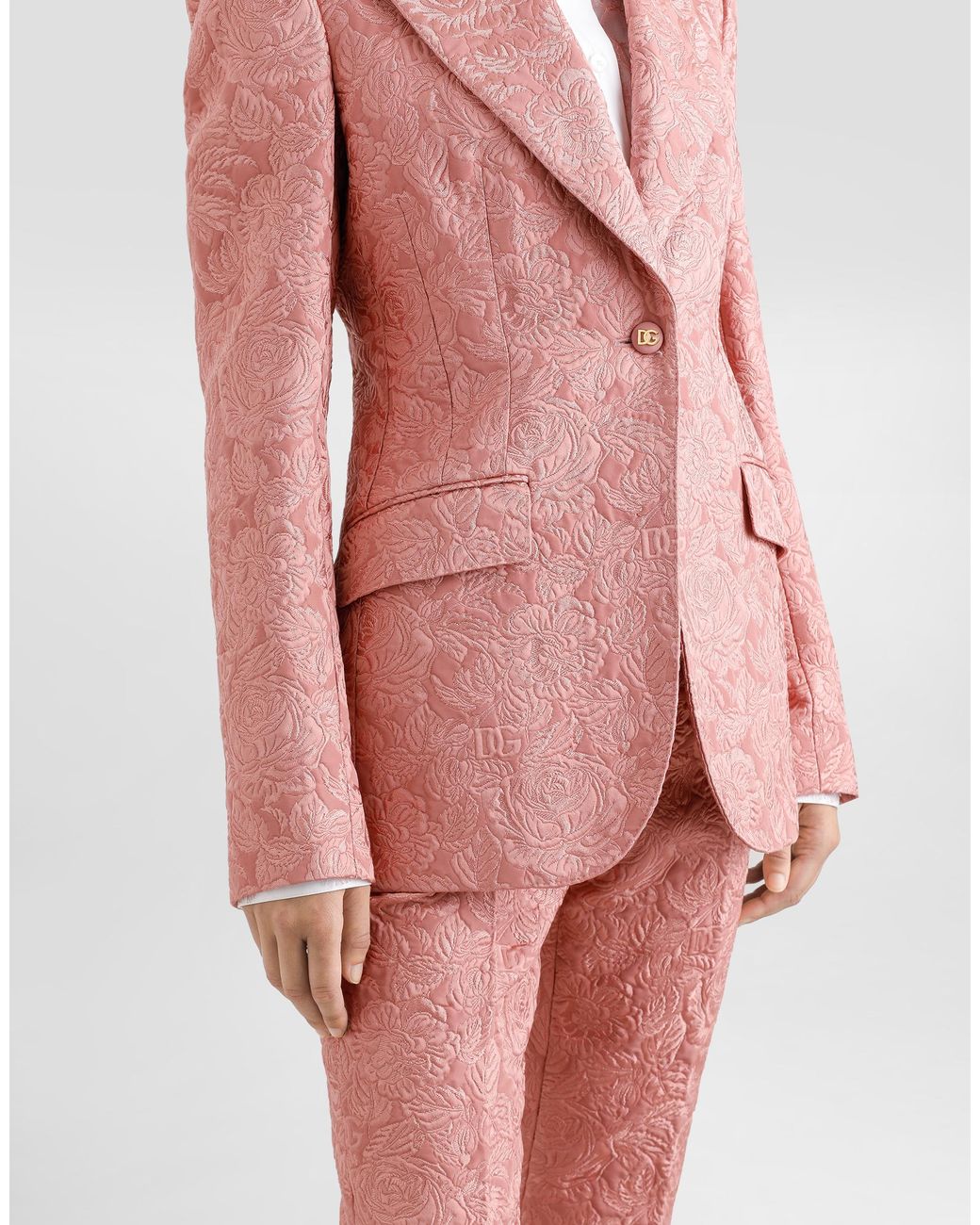 Dolce & Gabbana Pink Floral Quilted Jacquard Single-Breasted Jacket