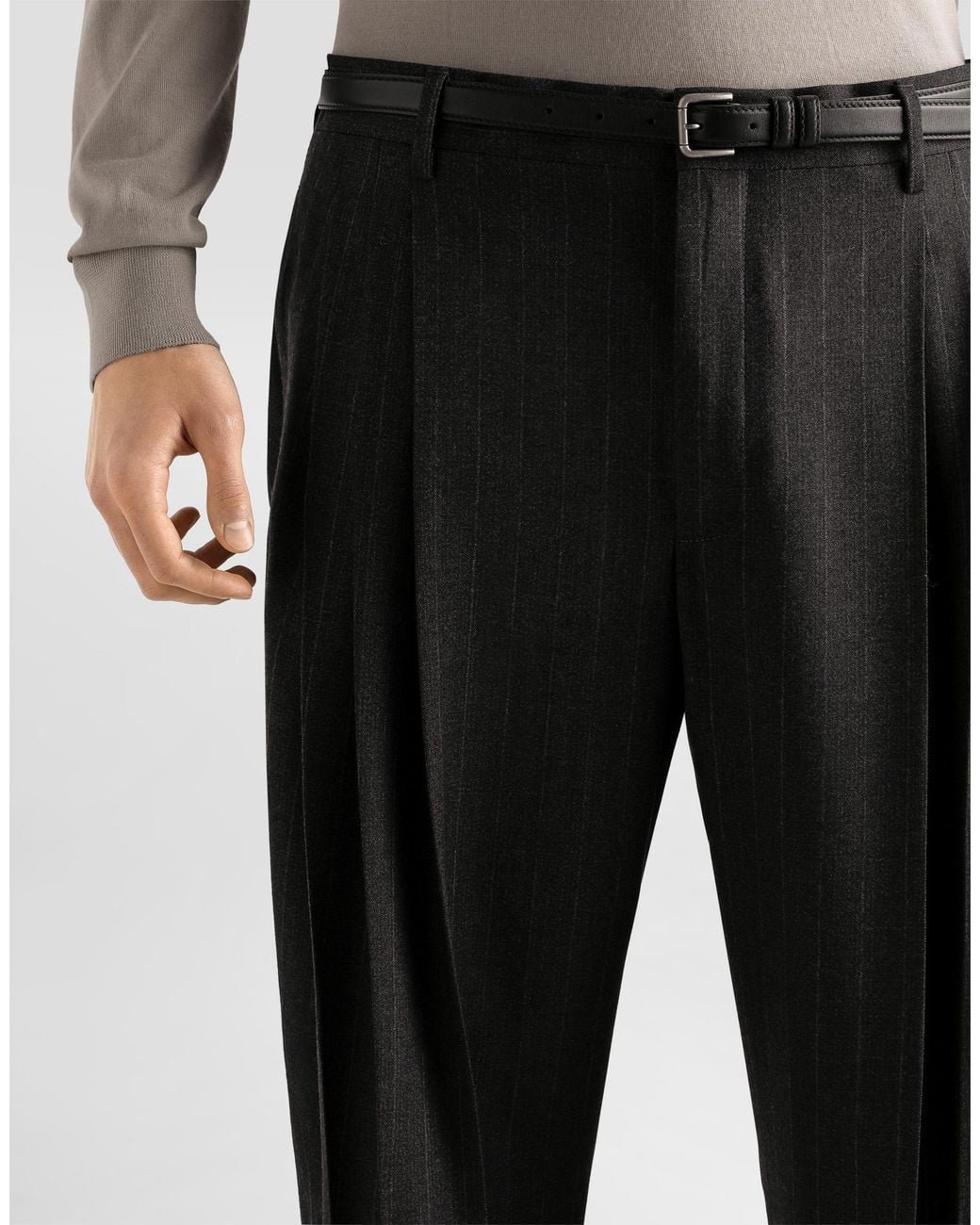 Dolce & Gabbana Black Pinstripe Virgin Wool Trousers for men