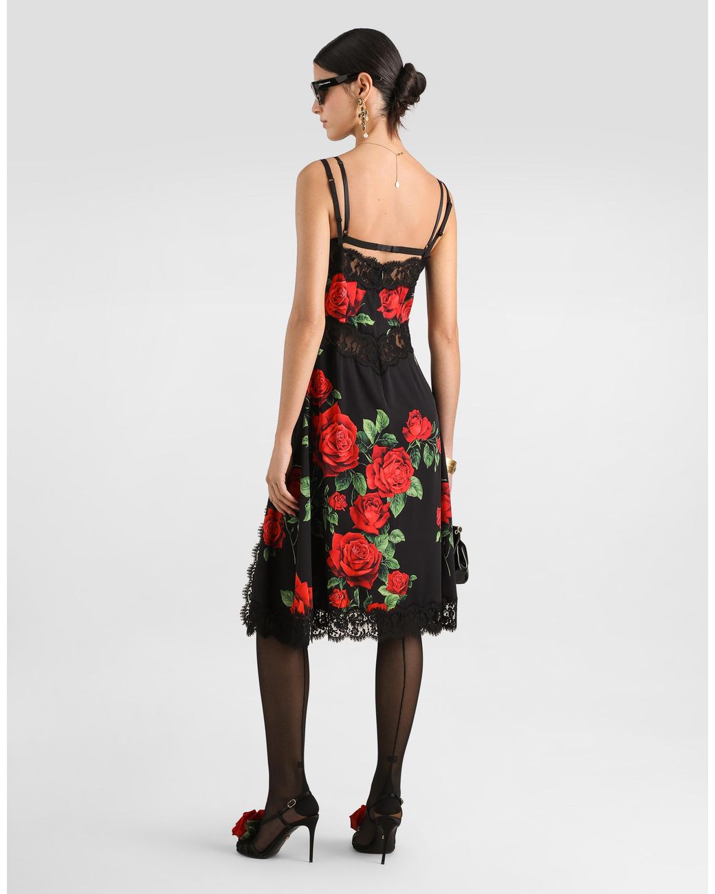Dolce & Gabbana Red Rose-Print Charmeuse Dress�