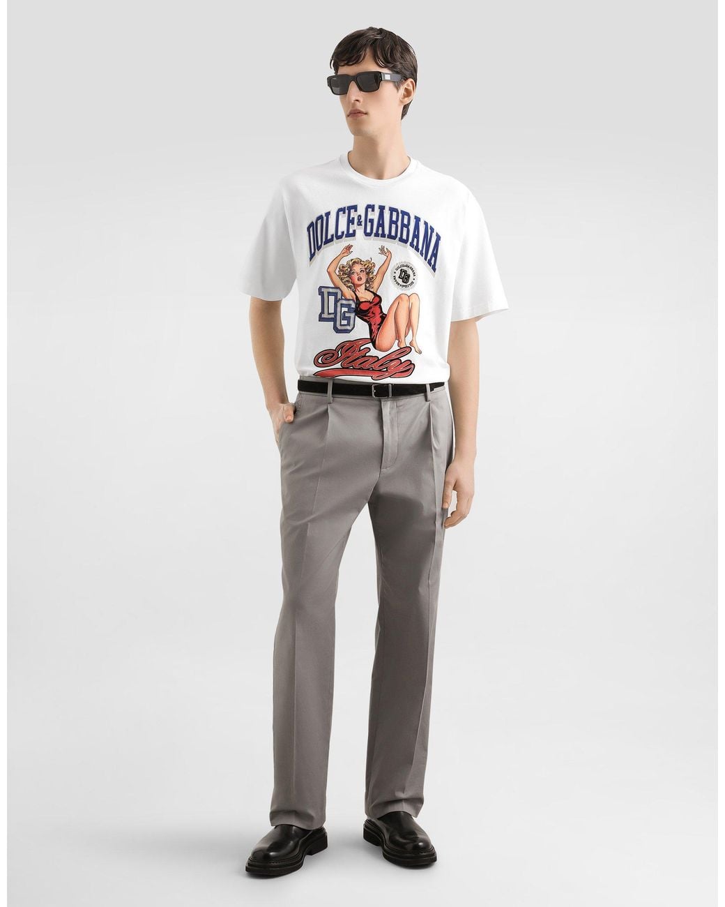 T-Shirt En Coton À Imprimé Et Broderie Dolce & Gabbana pour homme en coloris White