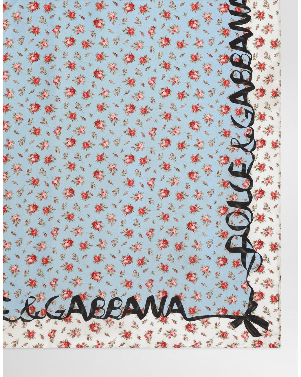 Dolce & Gabbana Blue Small Rose-Print Silk Twill Scarf 70X70